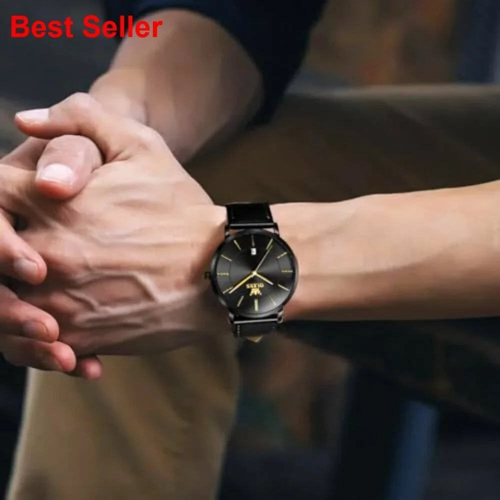 Ultra Thin Leather Watch Minimalist Dress Casual Quartz Analog